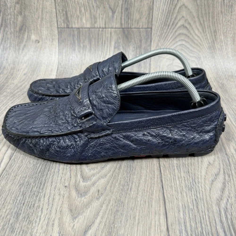 Ugo Vasare Drake Genuine Ostrich Men's Blue Driving Shoes Size 12  Italy